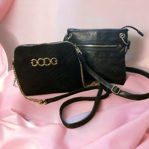 Bundle of Two Black Faux Leather Fashion Crossbody Purses